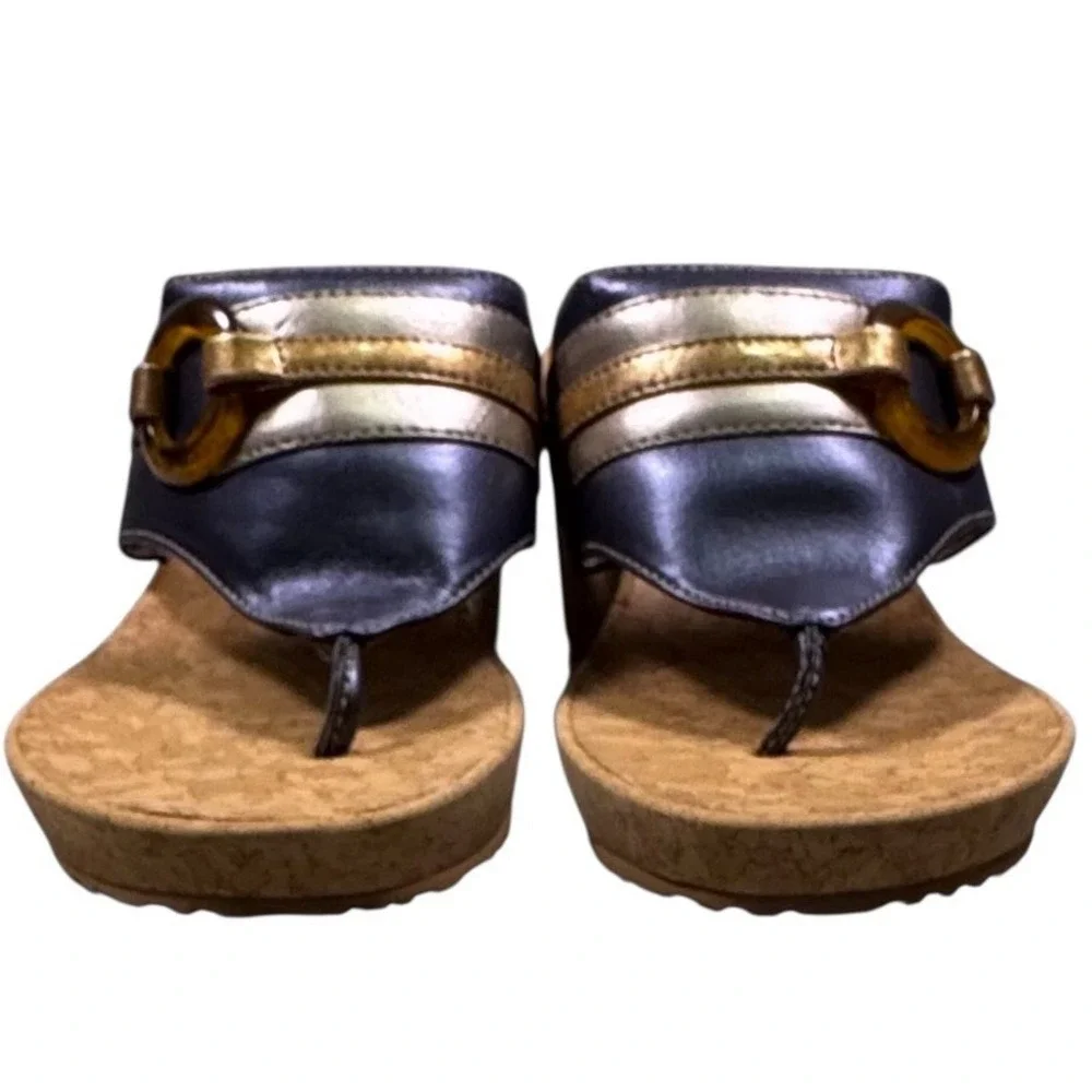 Clarks Women's Yacht Anchor Cork Wedge Flip Flop Sandals Size 10M Blue With‎ Box